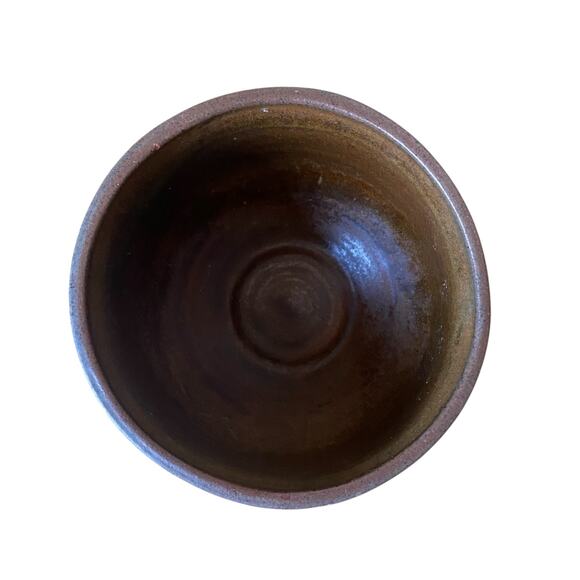 Mid Century Modern Pottery Bowl Artist Signed Palmer 1950 Matte Brown Speckled - Picture 7 of 9